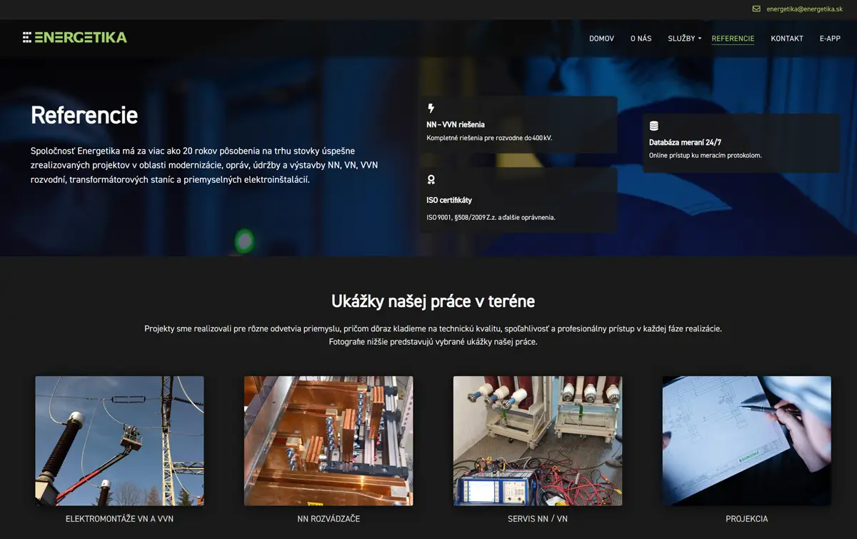 Energetika Ružomberok — prezentačný B2B web pre priemyselnú elektroenergetiku
